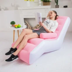 Inflatable Deck Chair Foldable Lounge Chair for Bedroom and Living Room, Indoor Sofa Lounge with Handrails