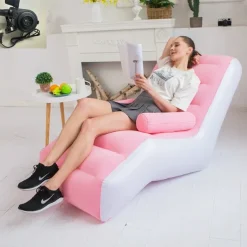 Inflatable Deck Chair Foldable Lounge Chair for Bedroom and Living Room, Indoor Sofa Lounge with Handrails