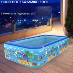 Inflatable Top Ring Swimming Pool Family Size PVC Paddling Pool with Multiple Components - Electricity-Free Home Swim and Play Pool with Thickened Marine Ball Pit Design