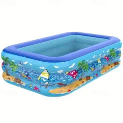 Inflatable Top Ring Swimming Pool Family Size PVC Paddling Pool with Multiple Components - Electricity-Free Home Swim and Play Pool with Thickened Marine Ball Pit Design