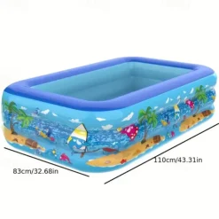 Inflatable Top Ring Swimming Pool Family Size PVC Paddling Pool with Multiple Components - Electricity-Free Home Swim and Play Pool with Thickened Marine Ball Pit Design