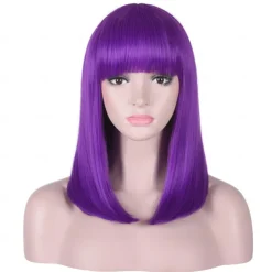 Inside Out 2 Short Straight Purple Bob Wig with Bangs Natural Heat Resistant Synthetic Hair for Women Ennui Costume Wigs 15 Inch Halloween Wigs