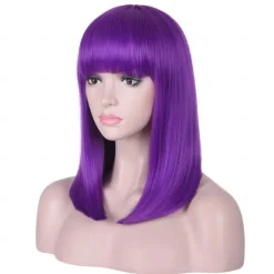 Inside Out 2 Short Straight Purple Bob Wig with Bangs Natural Heat Resistant Synthetic Hair for Women Ennui Costume Wigs 15 Inch Halloween Wigs