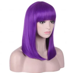 Inside Out 2 Short Straight Purple Bob Wig with Bangs Natural Heat Resistant Synthetic Hair for Women Ennui Costume Wigs 15 Inch Halloween Wigs