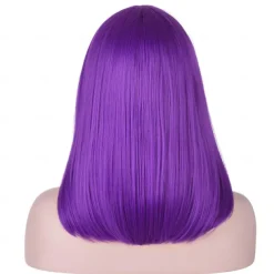 Inside Out 2 Short Straight Purple Bob Wig with Bangs Natural Heat Resistant Synthetic Hair for Women Ennui Costume Wigs 15 Inch Halloween Wigs