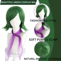 Inside Out 2 Disgust Wig Cosplay Short Green Wig for Women Anime Cosplay Green Bob Wig with Bangs Sythetic Hair Wig Anime Styled Wigs for Carnival Costume Party (Only Wigs) Halloween Wigs