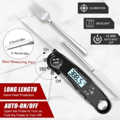 Instant Read Meat Thermometer Kitchen Thermometer Waterproof Ultra Fast Digital Display Food Water Milk Thermometer for Outdoor Cooking BBQ and Kitchen Temperature Tester Household Tool