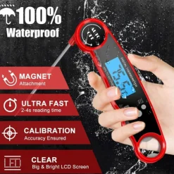 Instant Read Meat Thermometer Kitchen Thermometer Waterproof Ultra Fast Digital Display Food Water Milk Thermometer for Outdoor Cooking BBQ and Kitchen Temperature Tester Household Tool