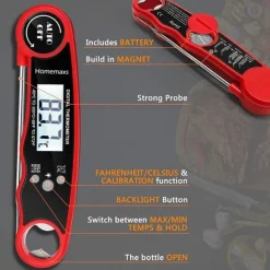 Instant Read Meat Thermometer Kitchen Thermometer Waterproof Ultra Fast Digital Display Food Water Milk Thermometer for Outdoor Cooking BBQ and Kitchen Temperature Tester Household Tool