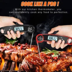 Instant Read Meat Thermometer Kitchen Thermometer Waterproof Ultra Fast Digital Display Food Water Milk Thermometer for Outdoor Cooking BBQ and Kitchen Temperature Tester Household Tool