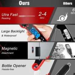 Instant Read Meat Thermometer Kitchen Thermometer Waterproof Ultra Fast Digital Display Food Water Milk Thermometer for Outdoor Cooking BBQ and Kitchen Temperature Tester Household Tool