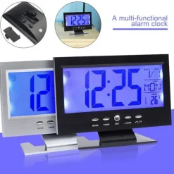 Intelligent Digital Clock Voice Control Snooze Backlight Creative Electronic Clock With Thermometer Weather Station Display Calendar Student Bedside Alarm Clock Wireless Temperature Humidity Meter