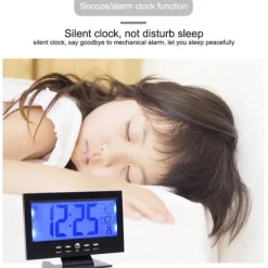 Intelligent Digital Clock Voice Control Snooze Backlight Creative Electronic Clock With Thermometer Weather Station Display Calendar Student Bedside Alarm Clock Wireless Temperature Humidity Meter