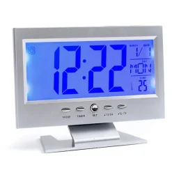 Intelligent Digital Clock Voice Control Snooze Backlight Creative Electronic Clock With Thermometer Weather Station Display Calendar Student Bedside Alarm Clock Wireless Temperature Humidity Meter