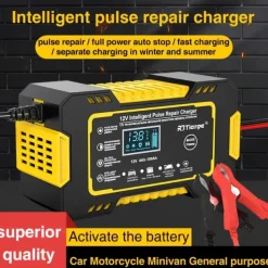 Intelligent 12V Car Battery Charger & Maintainer - 6A Pulse Repair LCD Display AGM GEL SLA & Wet Cell Temperature Compensation 4-100Ah Range