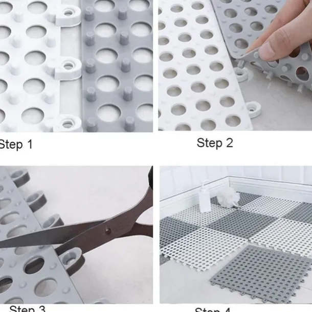 Interlocking Rubber Floor Tiles with Drain Holes DIY Size Bathroom Shower Toilet Floor Tiles Mat Interlocking Massage Soft Cushion Floor Tiles for Indoor/Outdoor