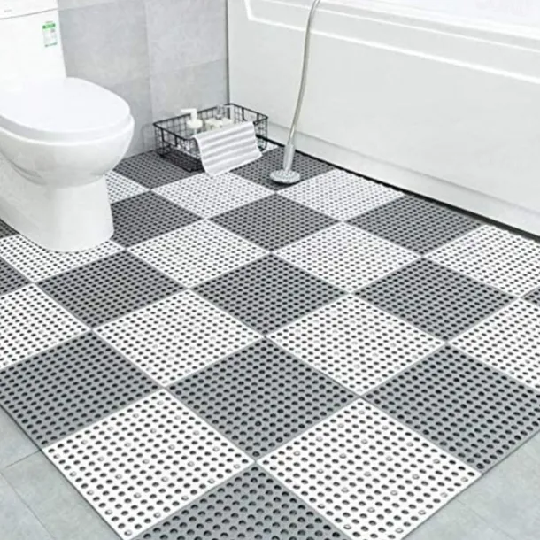 Interlocking Rubber Floor Tiles with Drain Holes DIY Size Bathroom Shower Toilet Floor Tiles Mat Interlocking Massage Soft Cushion Floor Tiles for Indoor/Outdoor