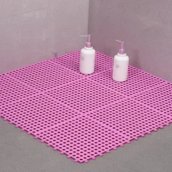 Interlocking Rubber Floor Tiles with Drain Holes DIY Size Bathroom Shower Toilet Floor Tiles Mat Interlocking Massage Soft Cushion Floor Tiles for Indoor/Outdoor