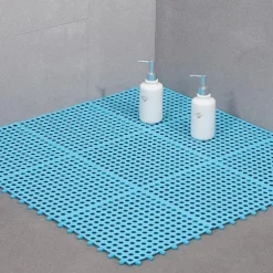 Interlocking Rubber Floor Tiles with Drain Holes DIY Size Bathroom Shower Toilet Floor Tiles Mat Interlocking Massage Soft Cushion Floor Tiles for Indoor/Outdoor