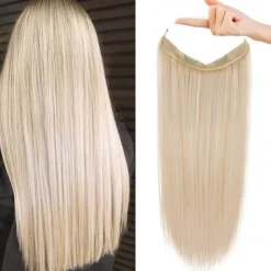 Invisible Wire Hair Extensions with Transparent Headband Adjustable Size Removable Secure Clips in Straight Secret Hairpiece for Women