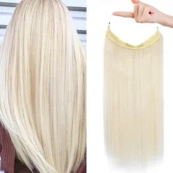 Invisible Wire Hair Extensions with Transparent Headband Adjustable Size Removable Secure Clips in Straight Secret Hairpiece for Women