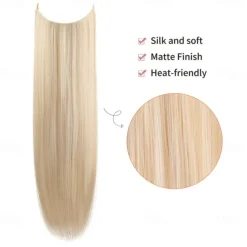 Invisible Wire Hair Extensions with Transparent Headband Adjustable Size Removable Secure Clips in Straight Secret Hairpiece for Women