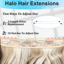 Invisible Wire Hair Extensions Secret Hair Extensions with Adjustable 4 Clips Soft Transparent Lace Natural Long Wavy Hair Extensions for Women