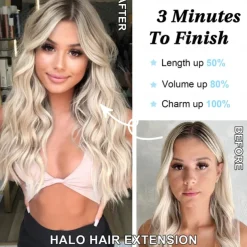 Invisible Wire Hair Extensions Secret Hair Extensions with Adjustable 4 Clips Soft Transparent Lace Natural Long Wavy Hair Extensions for Women