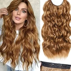 Invisible Wire Hair Extensions Secret Hair Extensions with Adjustable 4 Clips Soft Transparent Lace Natural Long Wavy Hair Extensions for Women
