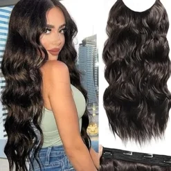 Invisible Wire Hair Extensions Secret Hair Extensions with Adjustable 4 Clips Soft Transparent Lace Natural Long Wavy Hair Extensions for Women