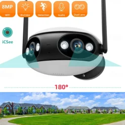 IP Camera 4K 8MP Panoramic 180° Wide View Angle Outdoor Wifi Surveillance Camera Night Vision CCTV Security Protection