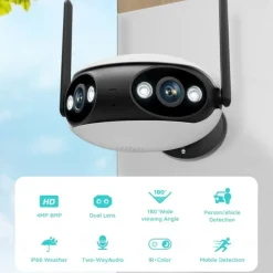 IP Camera 4K 8MP Panoramic 180° Wide View Angle Outdoor Wifi Surveillance Camera Night Vision CCTV Security Protection