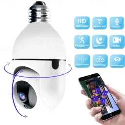 IP Camera 2MP Bulb WIFI Motion Detection Remote Access IR-cut Indoor Support 128 GB