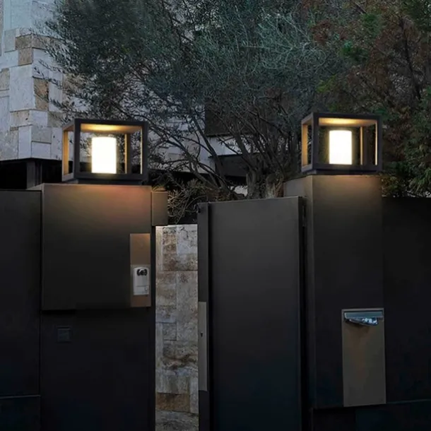 IP54 Outdoor Pillar Lights FixturesSquare Fence Column Post Lights for Courtyard Decoration Simple Pillar Lantern Pillar Lights Walkways, Garden
