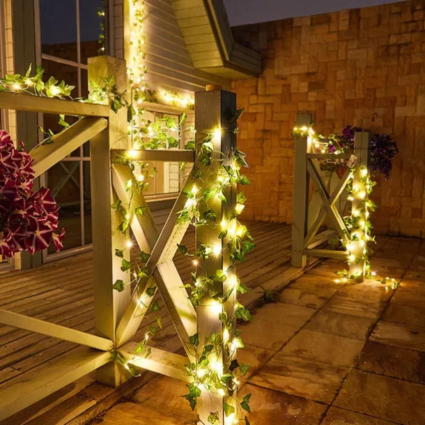 IP65 Waterproof LED Solar String Lights,Outdoor Ivy Leaf Decoration for Christmas Garden & Patio Parties
