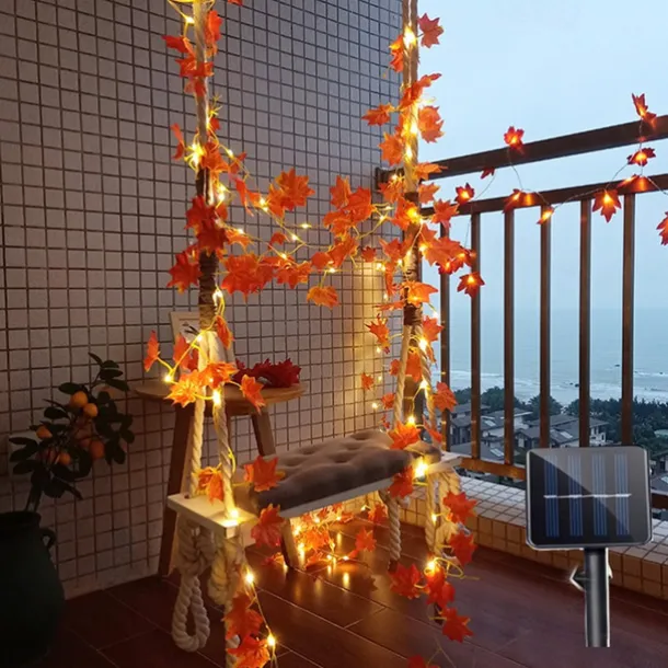IP65 Waterproof LED Solar String Lights,Outdoor Ivy Leaf Decoration for Christmas Garden & Patio Parties