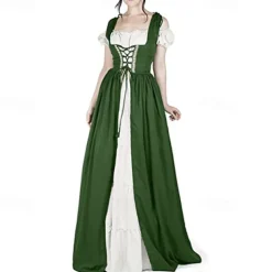 Irish Retro Vintage Medieval Renaissance Chemise OverDress Women's Costume Vintage Cosplay Vacation Casual Daily Festival Two Piece Dress Halloween
