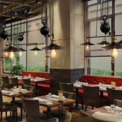 Iron Indoor Island Pulley Chandelier Retro Pendant Light Finish with Highlights Metallic Interior Ceiling Hanging Lamp