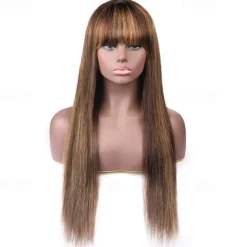 Ishow Hair Highlgiht Straight Human Hair Wigs With Bangs Fringe 180 Density Full Machine Made Straight Hair Wigs Remy Wigs