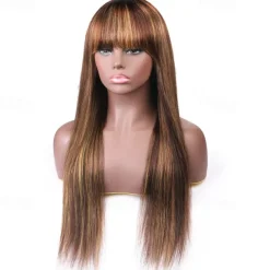 Ishow Hair Highlgiht Straight Human Hair Wigs With Bangs Fringe 180 Density Full Machine Made Straight Hair Wigs Remy Wigs