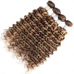 Ishow Highlight Deep Wave Bundles P4/27 Ombre Brown Human Hair Bundles 3/PCS Brazilian Remy Human Hair Extensions For Women