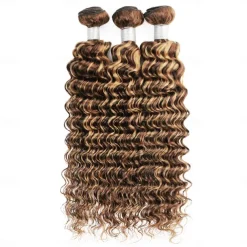 Ishow Highlight Deep Wave Bundles P4/27 Ombre Brown Human Hair Bundles 3/PCS Brazilian Remy Human Hair Extensions For Women