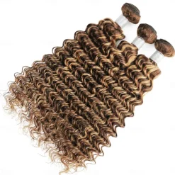 Ishow Highlight Deep Wave Bundles P4/27 Ombre Brown Human Hair Bundles 3/PCS Brazilian Remy Human Hair Extensions For Women