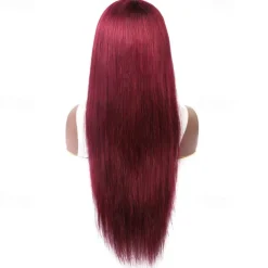 99J Wig Burg Red Bone Straight Human Hair Wig With Bangs For Women Brazilian Remy Hair Colored Halloween Cosplay Wigs