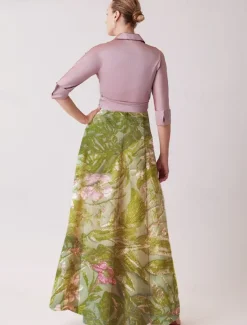 Jacquard Brocade Floral A-Line Evening Gown Elegant Dress Formal Wedding Guest Floor Length Long Sleeve Shirt Collar Pocket Nylon with Floral Print Bow(s) Slit