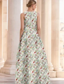 Jacquard Brocade Floral A-Line Evening Gown Elegant Dress Formal Wedding Floor Length Sleeveless V Neck Nylon with Slit Pocket Wedding Guest Dress