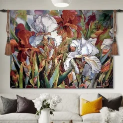 Jacquard Woven Tapestry Gobelin Aubusson Wall Art Hanging Aubusson Large Tapestry Reproduction Loom Cotton Weave Modern Poppies Belgian Tapestry (without tassels and rod)