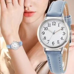 Japan Movement Women Quartz Watch Easy to Read Arabic Numerals Simple Dial PU leather strap Laides Clock