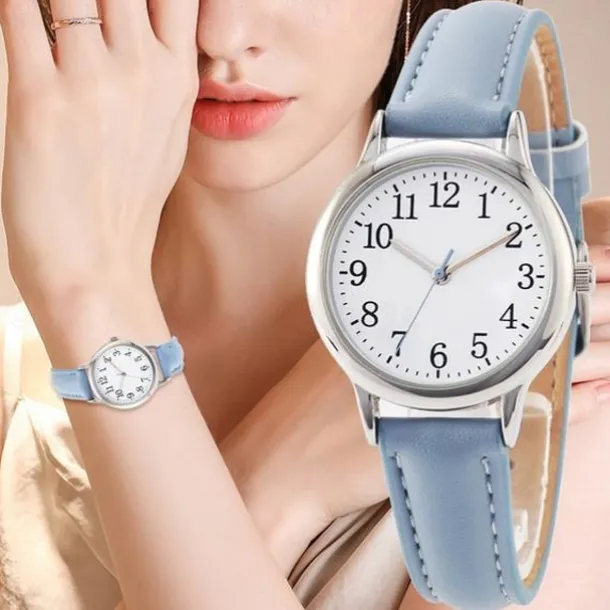 Japan Movement Women Quartz Watch Easy to Read Arabic Numerals Simple Dial PU leather strap Laides Clock
