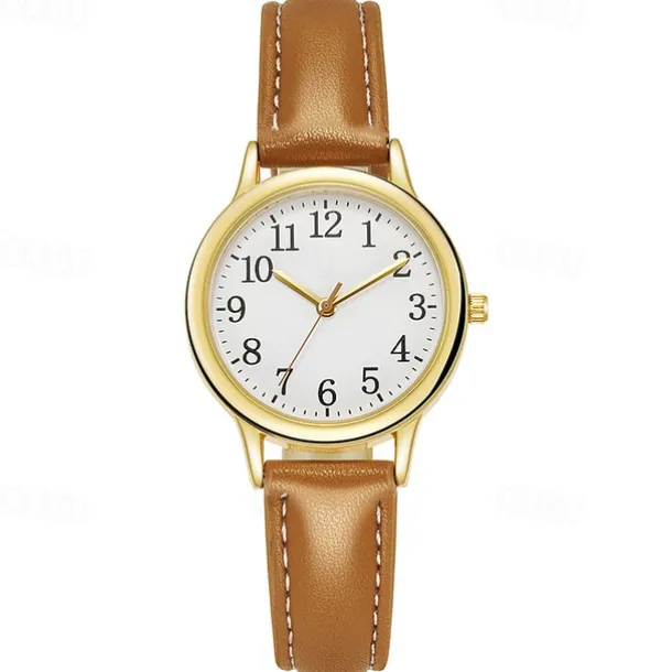 Japan Movement Women Quartz Watch Easy to Read Arabic Numerals Simple Dial PU leather strap Laides Clock